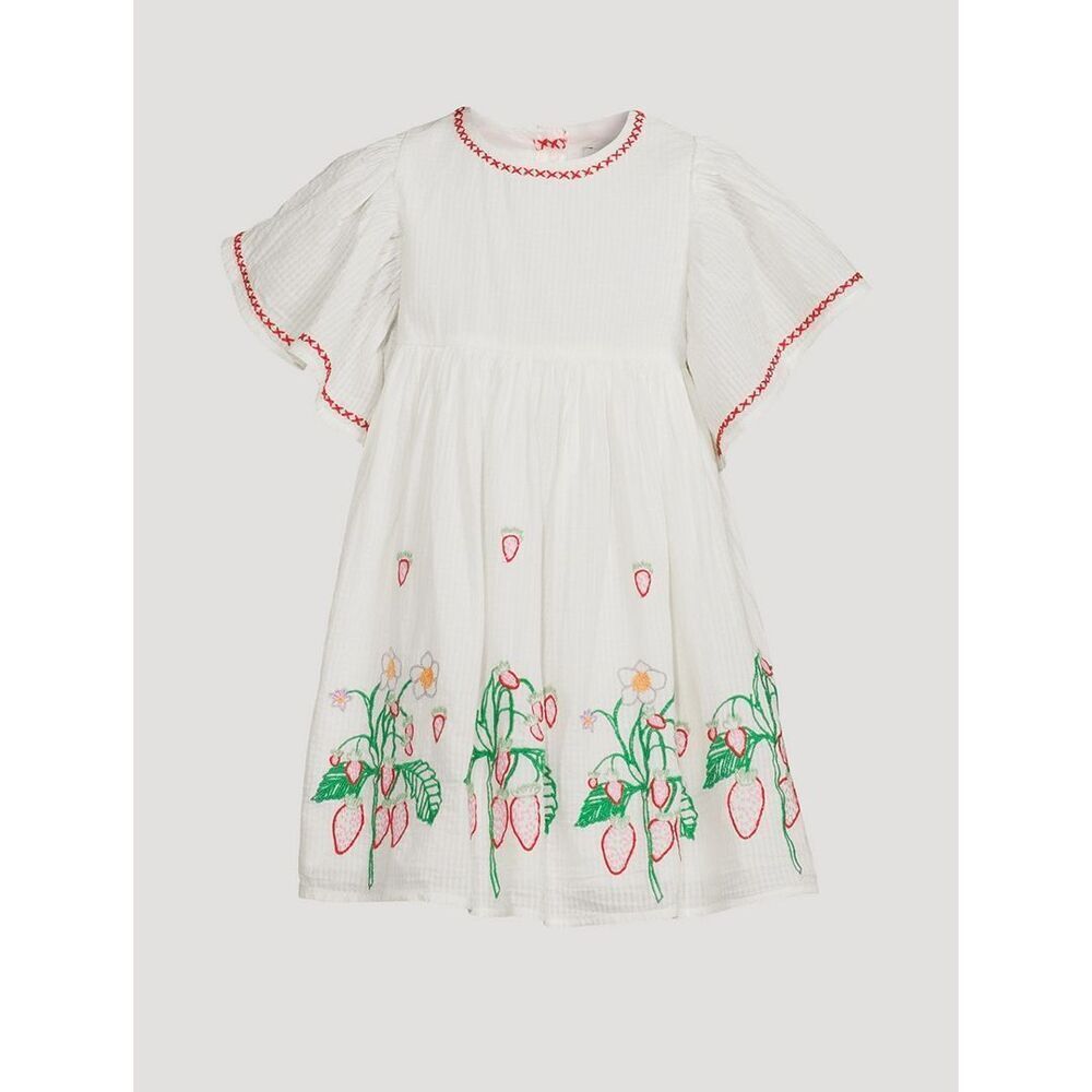 NWT Stella McCartney Kids Cotton short sleeve dress with strawberry embroidery